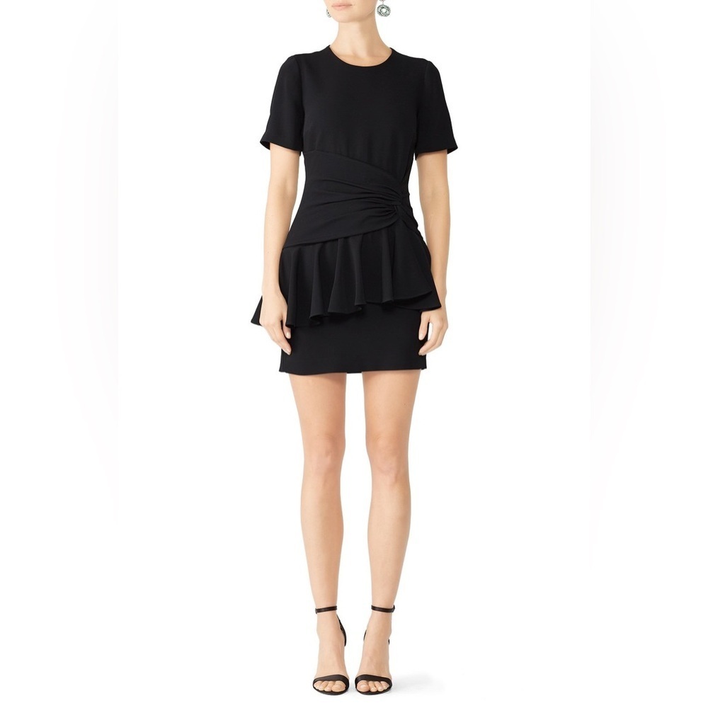 Cinq à Sept 5a7 Fontaine Dress Black Flounce Peplum Crepe Fabric Women's 4 EUC